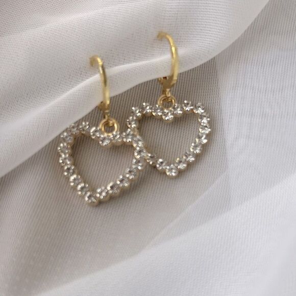 5/$25 Crystal Heart Charm Earrings Gold Huggie Hoops Rhinestone Heart Earrings - Picture 2 of 2